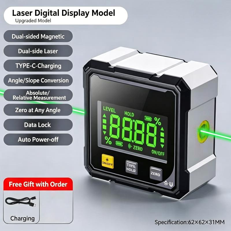 Digital Inclinometer with Visible Green Laser High Precision Angle Ruler for Woodworking Carpenter Building Site Measurement Work