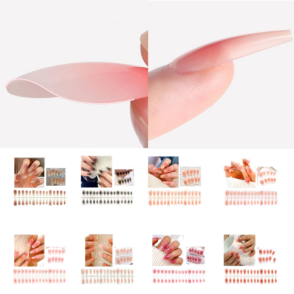 30Pcs Long Press On Nails Coffin French Fake Nails Tip Gradient Acrylic Nails Glossy False Nails for Women Girls