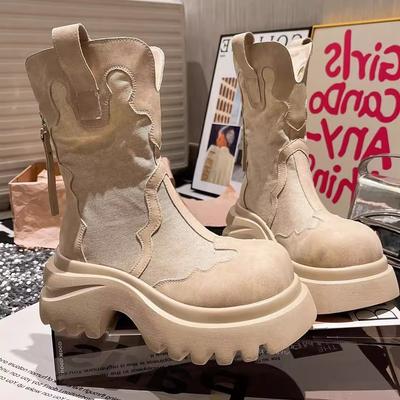 Кожаные мартинсы на толстой подошве, средней высоты голенища, детские дышащие в британском стиле, новые локомотивные ботинки цвета ревеня, осень-зима 2025