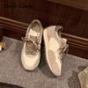Женские кроссовки из натуральной кожи с круглым носком и шнуровкой, удобная модная повседневная обувь