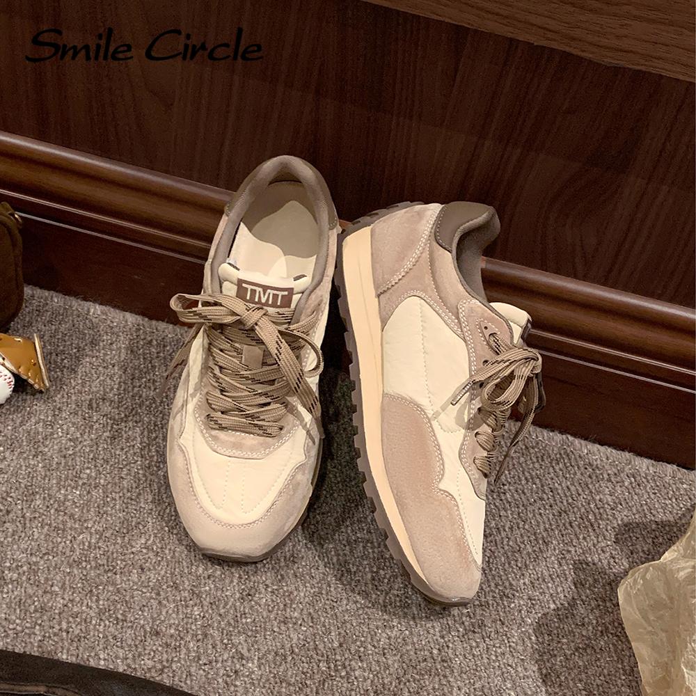 Женские кроссовки из натуральной кожи с круглым носком и шнуровкой, удобная модная повседневная обувь