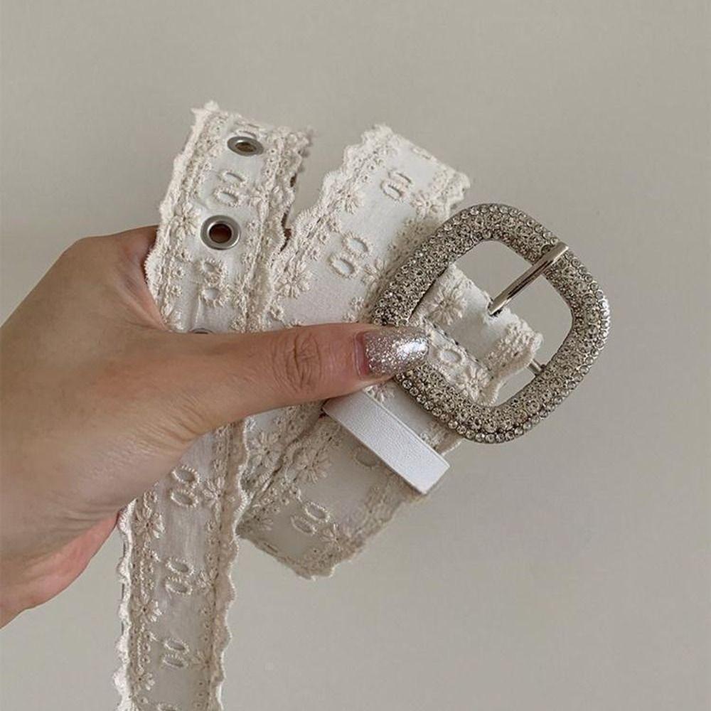 Y2K Lace Belt PU Leather Women Waistband Trend Rhinestone Belt  Jeans Accessories