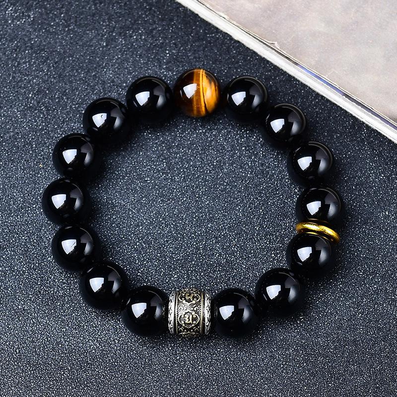 Мужской ретро браслет из бусин серебристого обсидиана