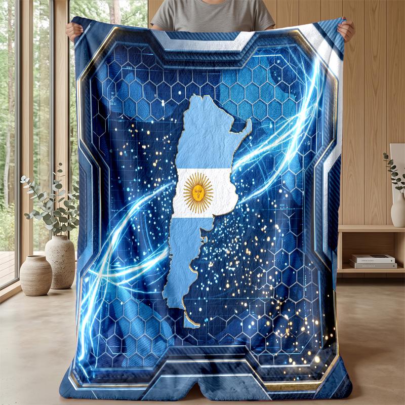 Argentina Football Printed Flannel Blanket Skin Friendly Warm Decorative Throw for Indoor Couch Bed Daily Use