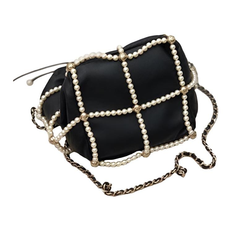 Chanel Черная маленькая женская сумка-мешок на завязках с жемчугом, сумка через плечо, сумка кросс-боди AS2313-B04881-94305