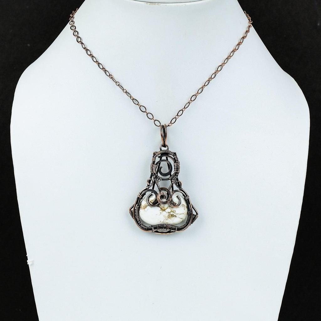 Подвеска из магнезита «Дикая лошадь», обмотанная медной проволокой, ювелирное изделие ручной работы, медная подвеска, украшение из драгоценного камня, подарок для него, подвески, обмотанные проволокой