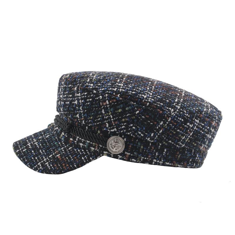 2018 Новая цветная сетчатая вязаная шляпа с плоским верхом, декоративная модная шляпа с пуговицами и веревкой, японская темно-синяя шляпа, студенческая шляпа