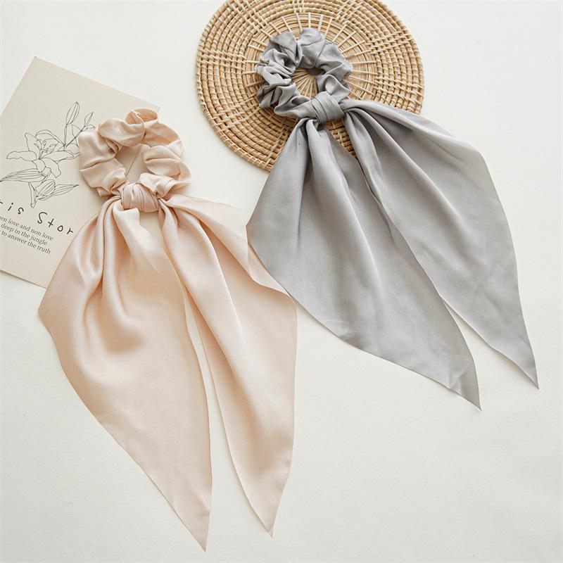 Elegant Solid Color Long Streamer Ponytail Holder Smooth Surface Glossy Hair Ties High Elasticity Fashionable Headwear