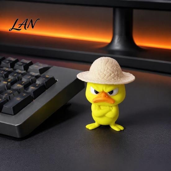 Compact Ornament for Monitor Stand 4Pcs 3D Printed Angry Duck Figurines, Mini Grumpy with Straw Hat, Collectible Figurine Desk Enthusiasts Cute