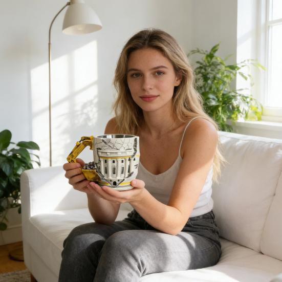 Кружка для сноса 3D Экскаватор Кофейная чашка с ручкой-манипулятором Искусство с текстурой сломанной поверхности Уникальный подарок для инженеров Строителей Крутой Декор для стола