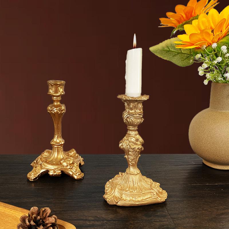 European Retro Candle Holder Baroque Art Candlestick Vintage Home Decoration Wedding Desktop Candlelit Dinner Ornament Photoprop