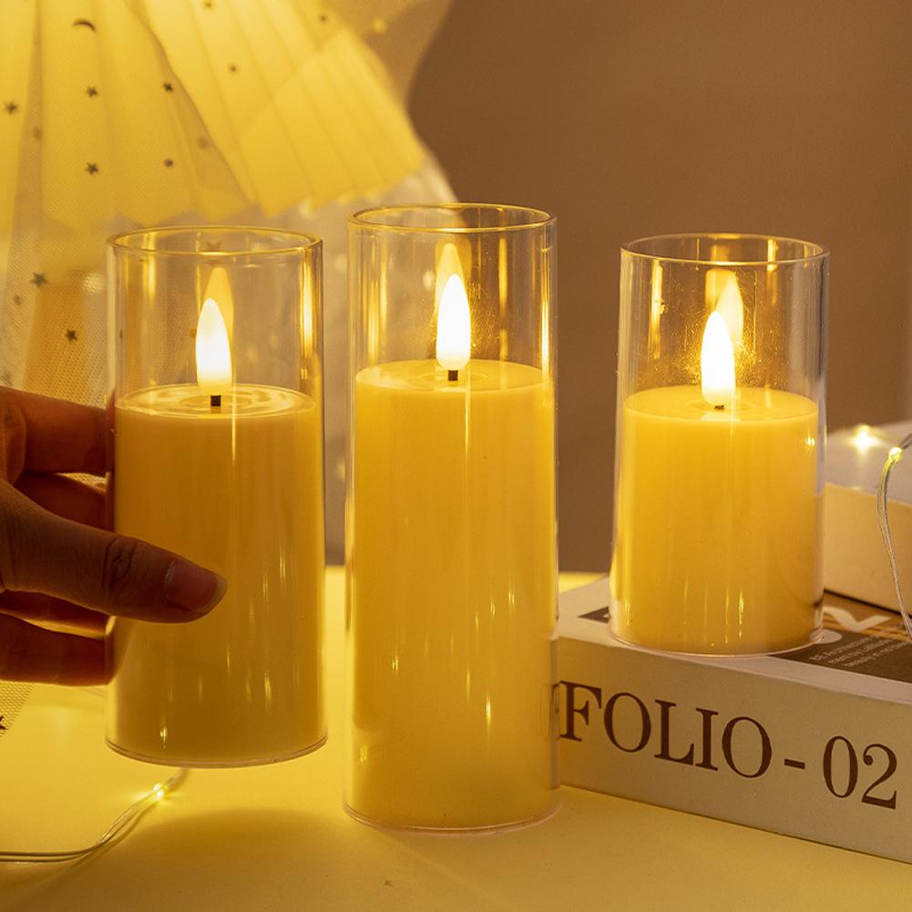 1/3Pcs LED Flameless Electric Candles Light Acrylic Glass Battery Flickering Fake Tealight for Wedding Party Christmas Decor