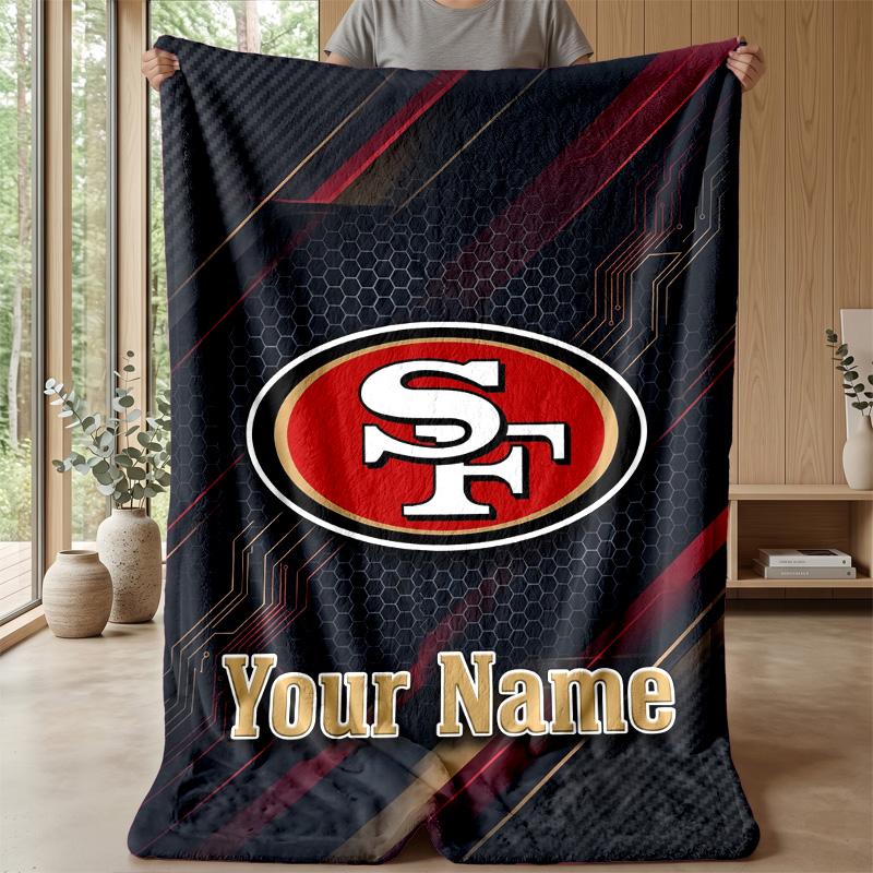 San Francisco 49ers Custom Flannel Throw Blanket Print Your Name Text Soft Warm Blanket Holiday Present