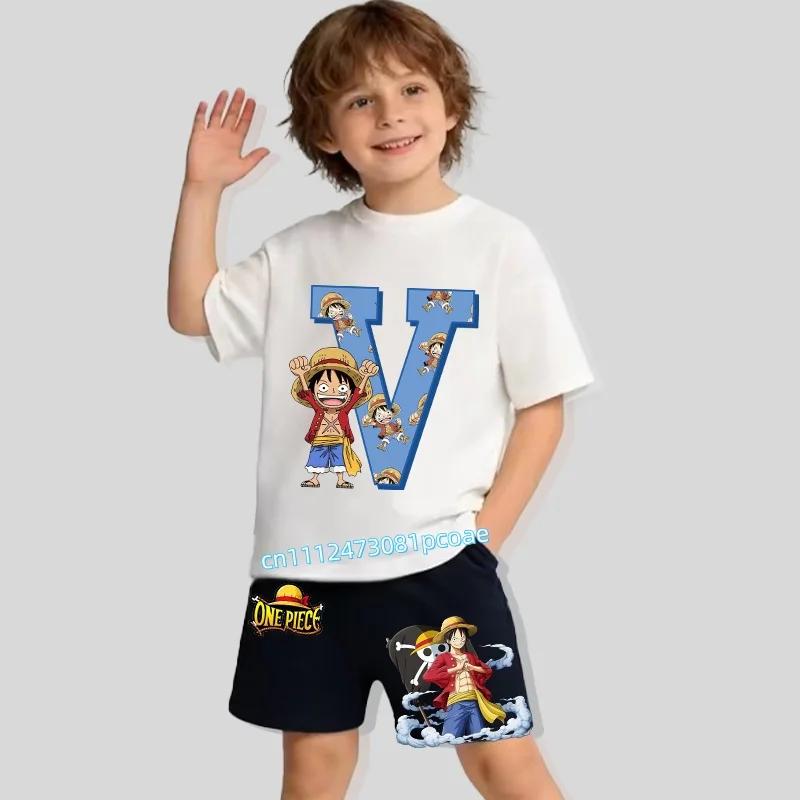 Childrens Pure Cotton ShortSleeved Shorts for Boys Sports Shirt with Cartoon Print Summer TShirt Set
