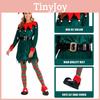 Women's Festive Xmas Elf Outfit Velvet Cosplay Costume With Bells