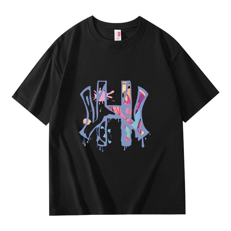 Летняя европейская и американская модная брендовая мужская и женская футболка свободного покроя из чистого хлопка с принтом и круглым вырезом с короткими рукавами 2024 года