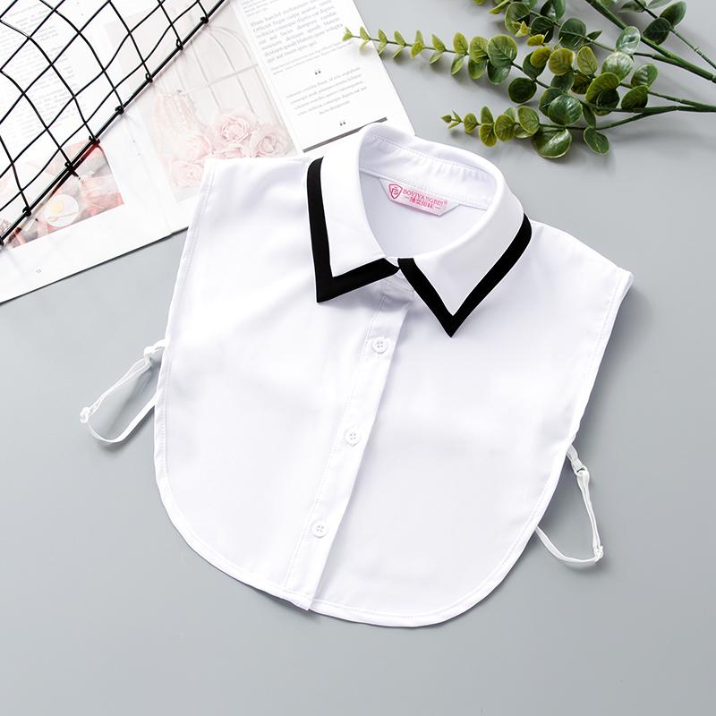 White Women's Stand Fake Collar Blouse Black Detachable Lapel Turtleneck Top Half Shirt Faux Col Tie Detail