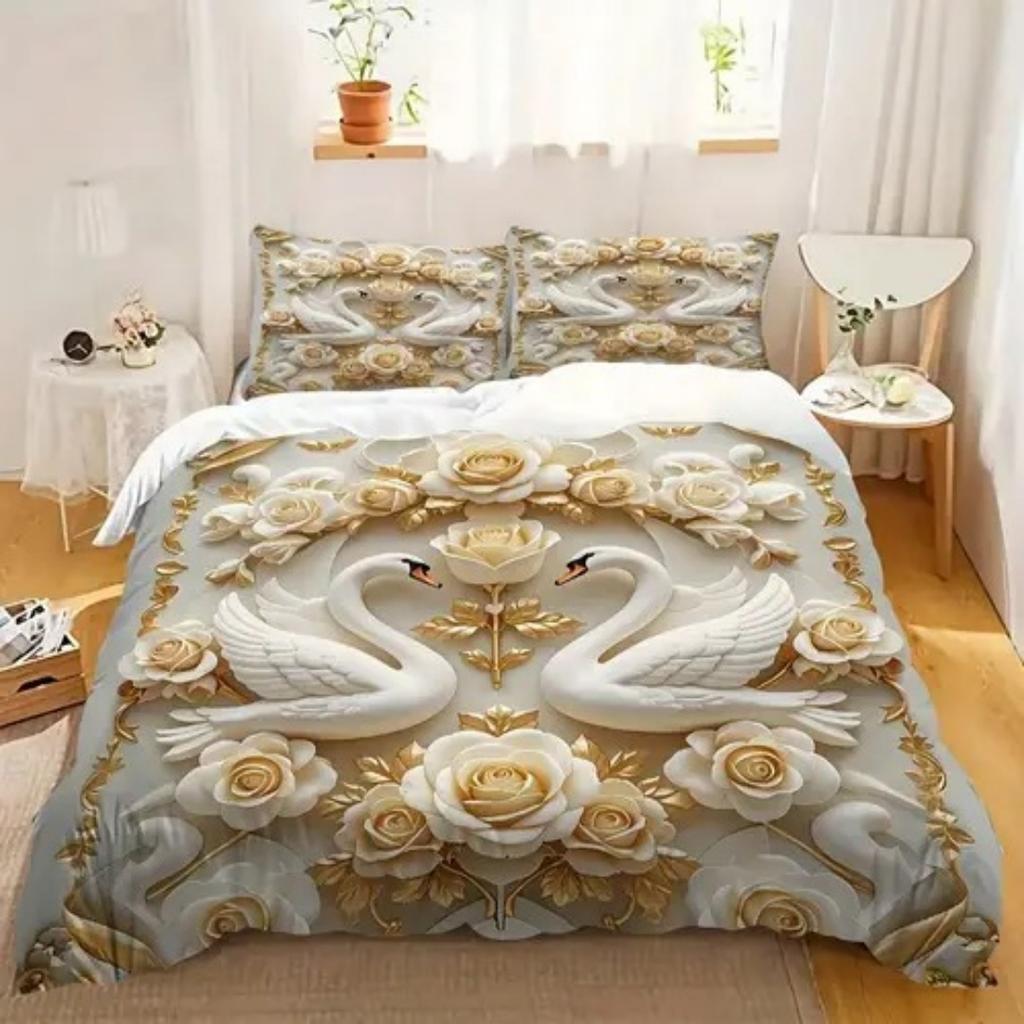 Цвет света Элегантный Белый Лебедь Пододеяльник Размер Квин Кинг Лебедь Жемчуг Комплект Постельного Белья Универсальный для Четырех Сезонов Украшение Комнаты Роскошь