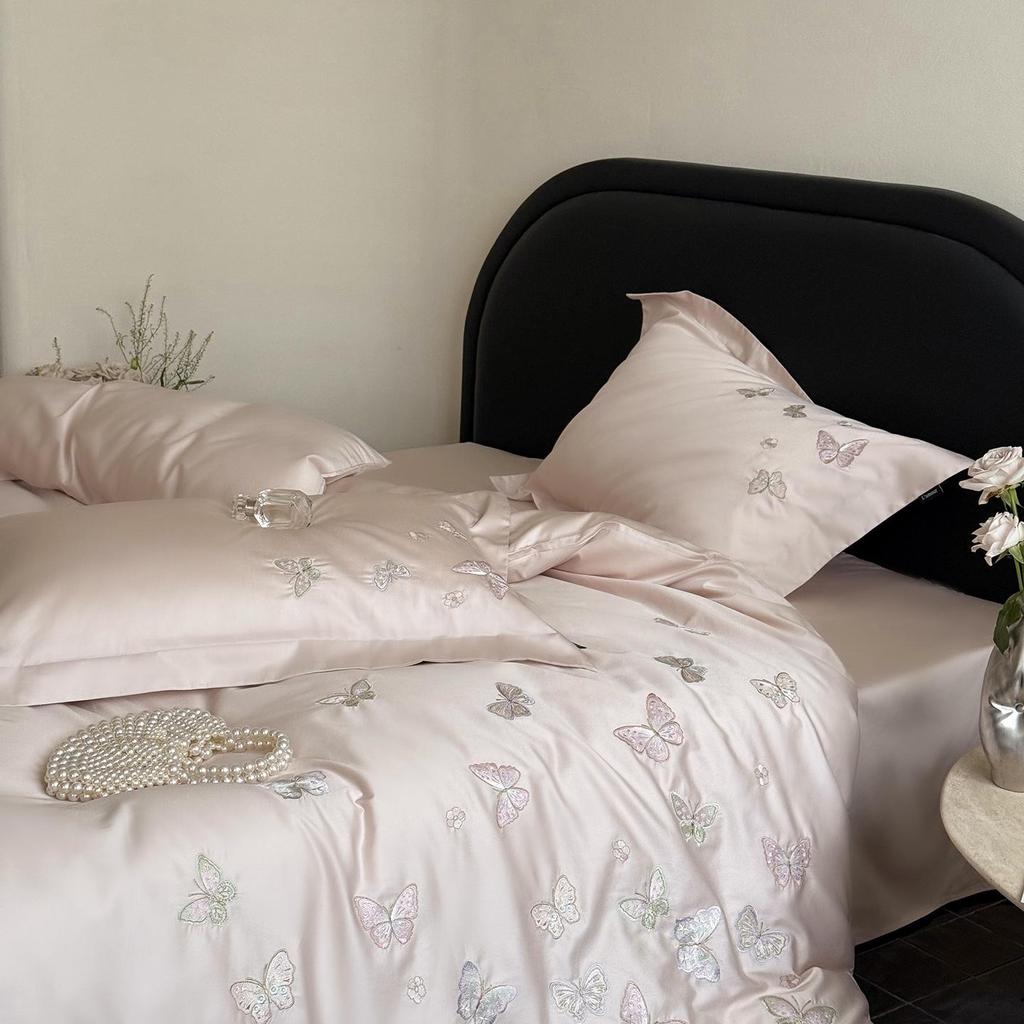 Свежий Элегантный Ранняя Весна 100-нитный Длинноволокнистый Чистый Хлопок Сатин Вышитый 4-предметный Комплект Постельного Белья