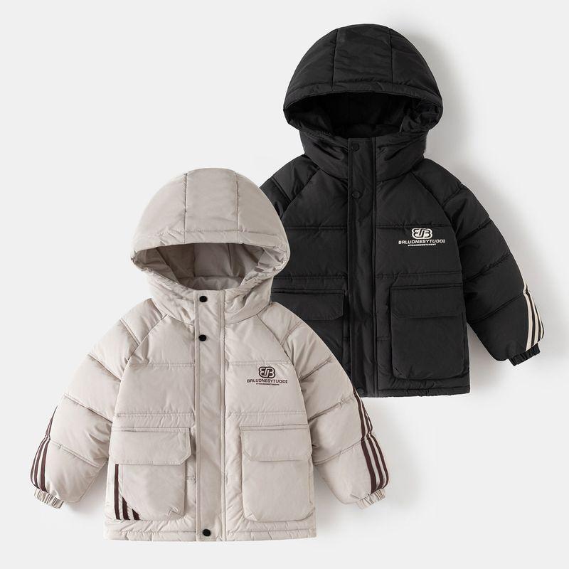 Winter Children's Clothing for Boys, Hooded Mid-Length Coat, Children's Fleece-Lined Thickened Cotton Jacket, Warm Cotton Coat for Older Children