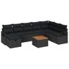 9 Piece Black Poly Rattan Garden Sofa Set with Cushions