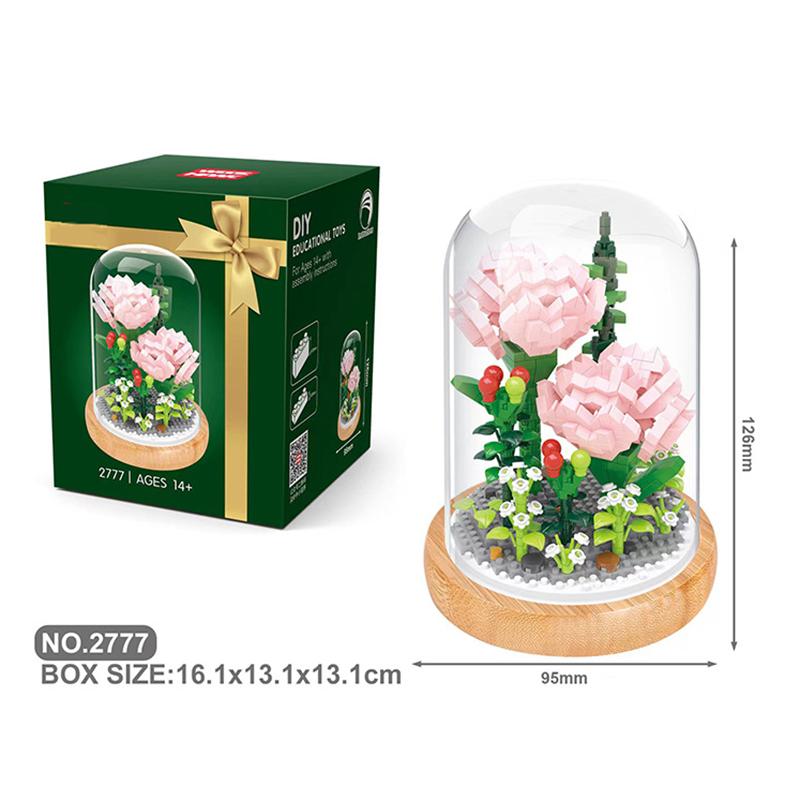 Строительные блоки, цветы, сделай сам, роза и хризантема, букет в горшке, украшение дома, 3D модель, цветочный блок, подарок для девочек, детский подарок