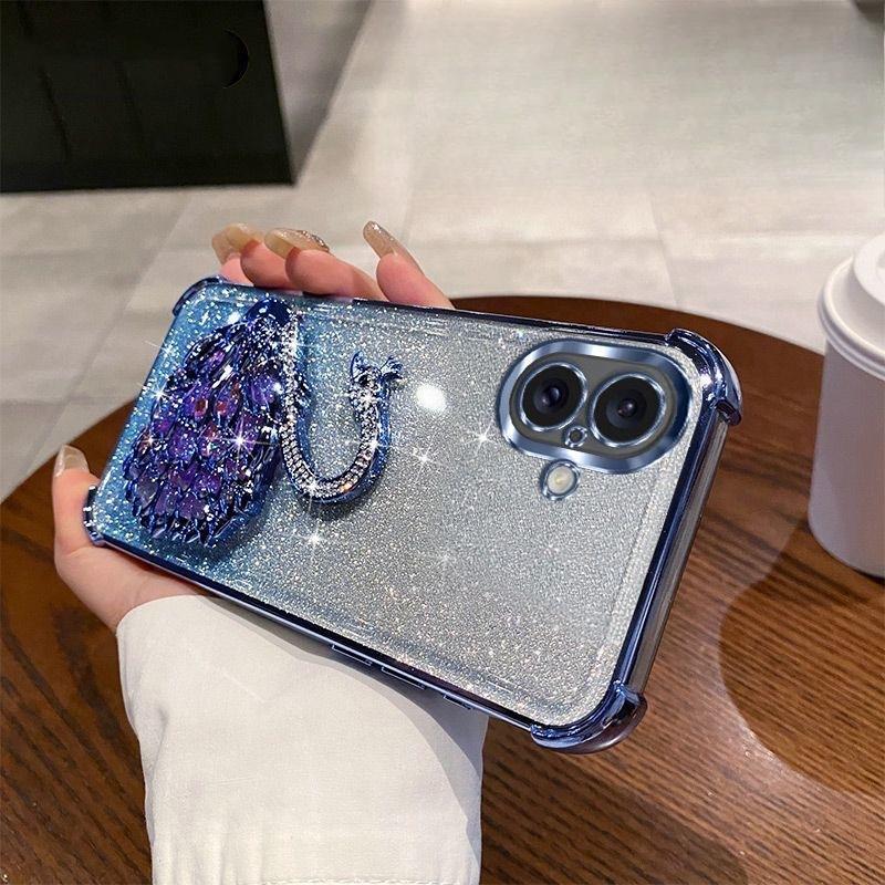 Подходит для стразового кронштейна-лебедя чехол для мобильного телефона Apple 16Pro 14 Гальванизированный чехол для iPhone 15 с защитой от падения по четырем углам 3