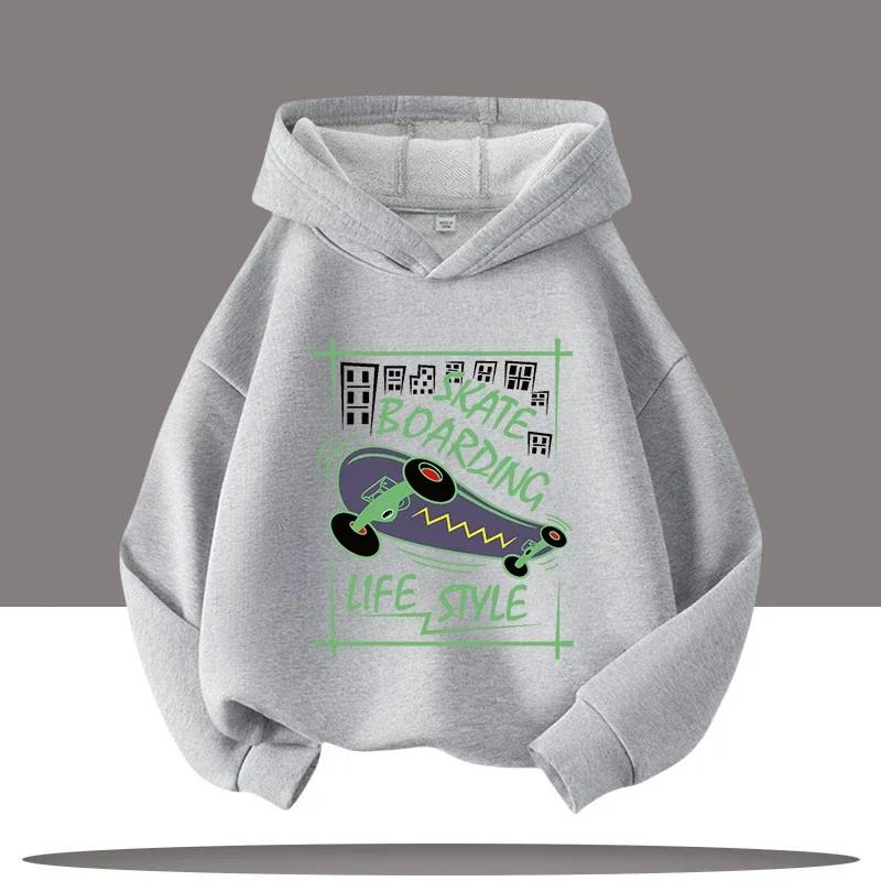 Autumn Winter Skateboard Cool Print 7-13Y Children's Hoodie Warm Girl Casual Top Kid Casual Clothes Boy Sportswear Sweatshirt
