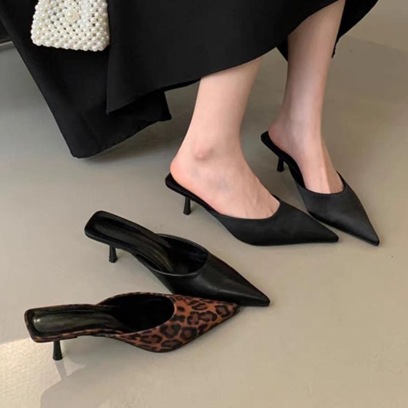 Fashion Spring New Leopard Print Women Slipper Pointed Toe Thin Low Heel Sandal Ladies Mules Shoes Zapatos Mujer