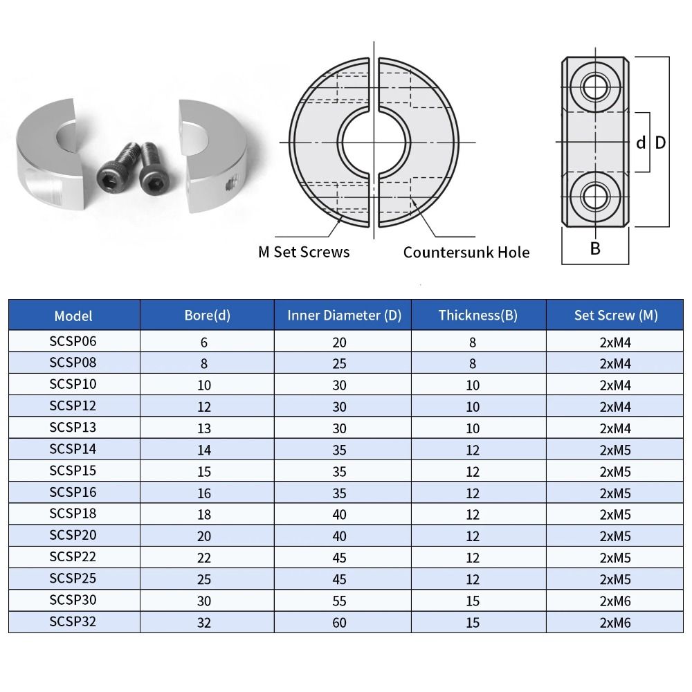 1Pcs Double Split Shaft Collar Aluminum Alloy Clamp-Type Collar New Fixed Locking Limit Ring