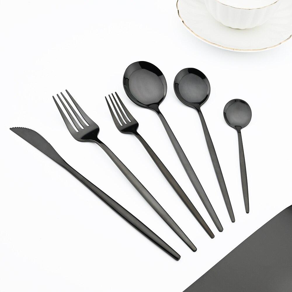 Зеркальный черный набор посуды, обеденный нож, вилка, ложка, столовые приборы, набор столовых приборов из нержавеющей стали, столовые приборы, кухонный домашний набор