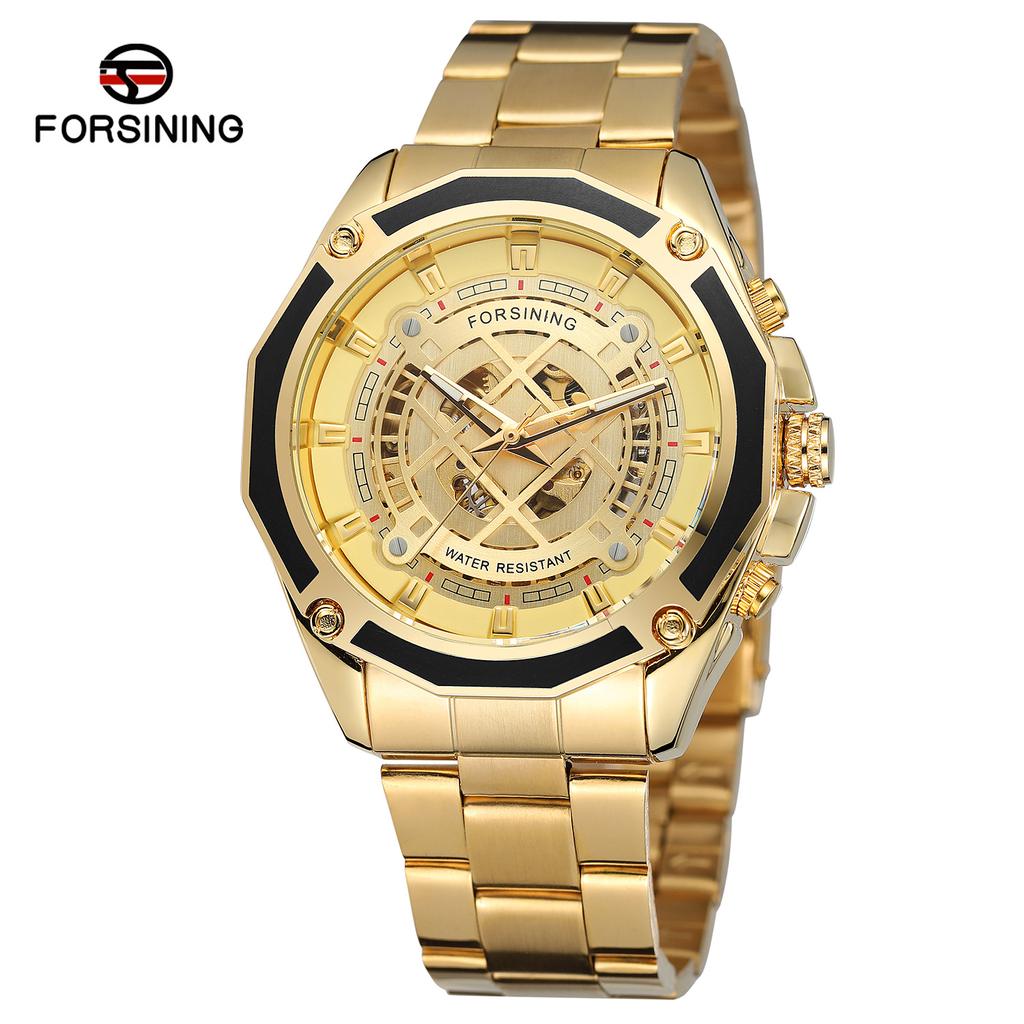 Forsining Men's Fashion Casual Blue Openwork Waterproof Mechanical Watch