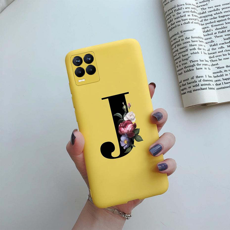 For Realme 8 Pro Case Silicon Soft Letter Monogram Flowers Phone back cover For Oppo Realme8 4G RMX3085 Realme 8 Pro Bumper Case
