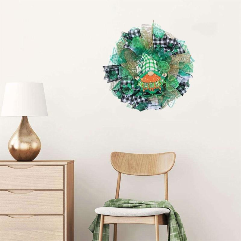 Saint Patricks Day Decorations Artificial Wreath Green Welcome Leprechaun Wreath for Front Door