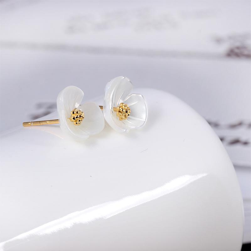 Серьги-пусеты и серьги-подвески из стерлингового серебра 925 пробы с ракушкой, цветком и жемчугом - Простые, элегантные украшения для женщин