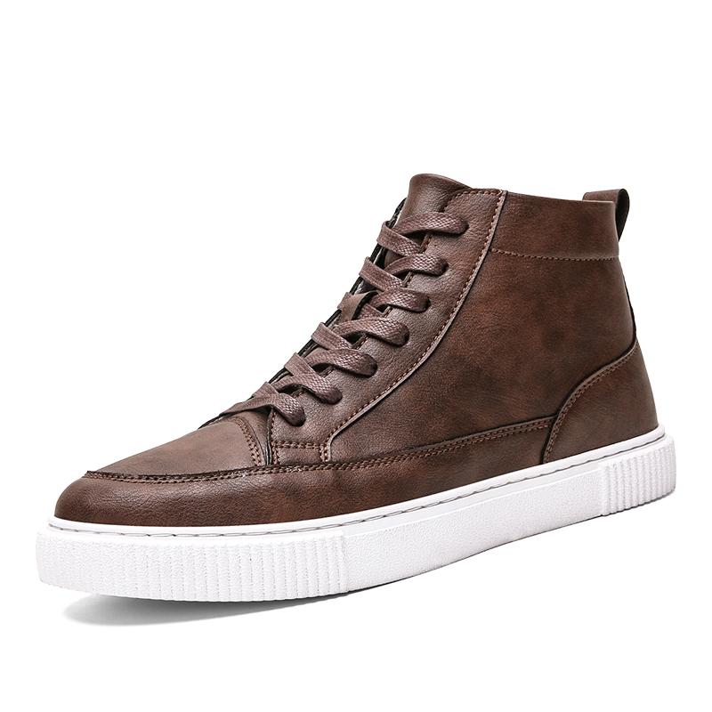 Fashion Casual Men's Leather Shoes Quality High Top Brown Shoes Men Comfort Skateboard Sneakers Men Moccasins Chaussure Hommes
