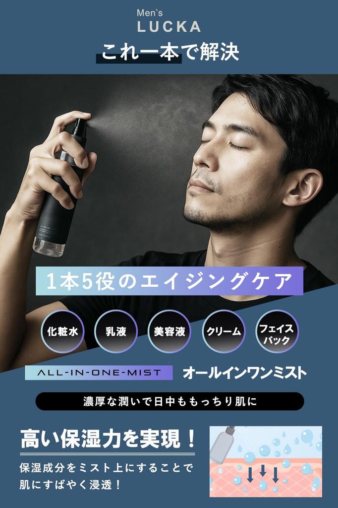 LUCKA Spray for Men in Their 30s and Moisturizing with Hyaluronic and Vitamin C Odor Fragrance Mist with Woody Mist 150mL Men's All-in-One Lotion,