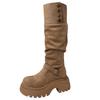 Retro Versatile and Simple Two-wear Folded Boots Women's Winter Fashion Small Thick-soled Heightened Thick-heeled Fashion Boots