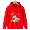 Red children's hooded sweatshirt cartoon dinosaur cute sweatshirt autumn and winter long sleeved boy and girl's favorite jacket