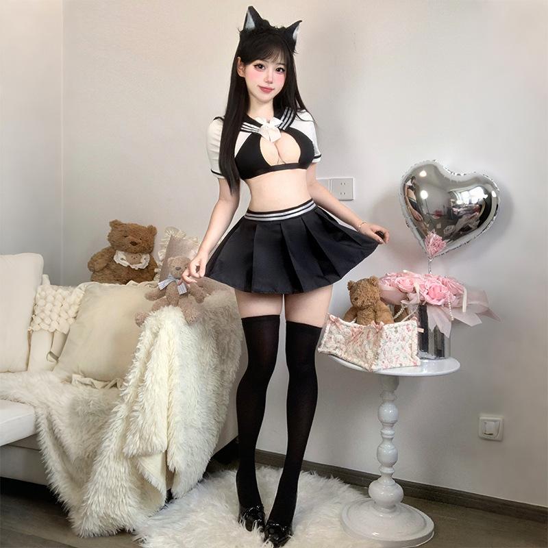 Sexy lingerie female sweet desire college style suit, breast half exposed jk uniform temptation free suit