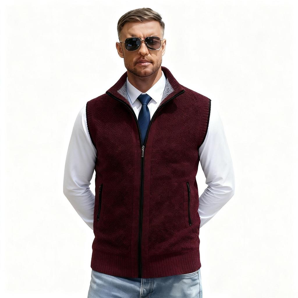 Мужской вязаный жилет с воротником-стойкой, Осень/Зима 2025