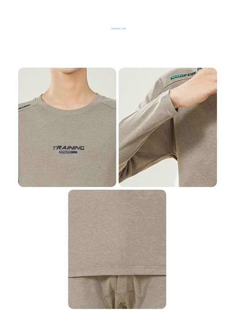 Мужской осенний комплект термобелья: Шерстяной свитер и брюки для студентов-подростков - Теплая смесь хлопка