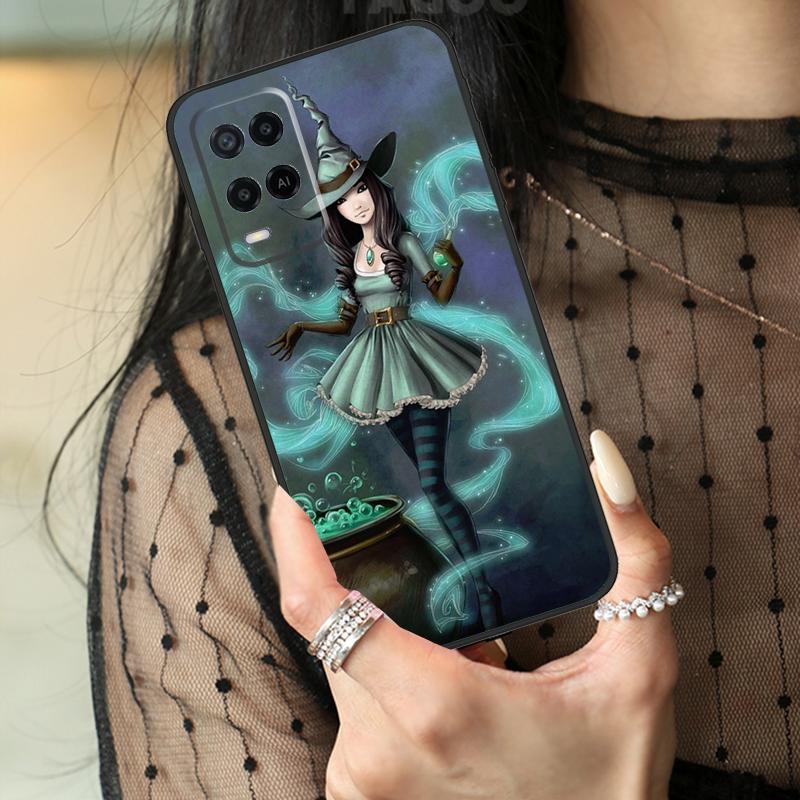 Чехол-ужастик Лунная Ведьма на Хэллоуин Для Oppo A5 Pro A15 A17 A57 A77 A18 A38 A58 A78 A98 A94 A74 A54 A40 A60 A80 A96 A76 A16
