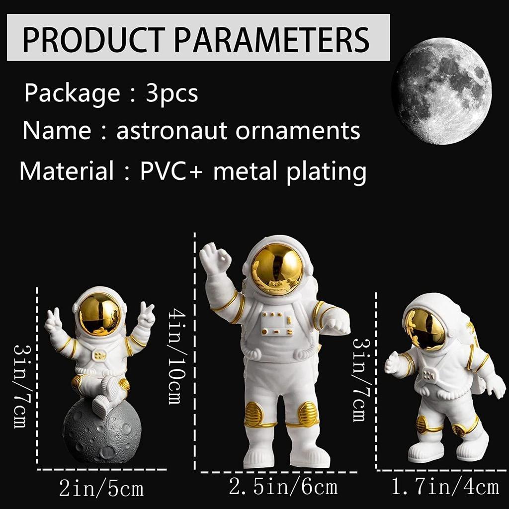 Polyvinyl Chloride 3Pcs Astronaut Action Figurine Home Decor Astronaut Statue Study Office Desk Decor Showpiece Gift Decoration Accessories