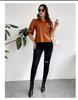 Genuine Lambskin Leather Formal Party Stylish Women Shirt Brown Casual Handmade
