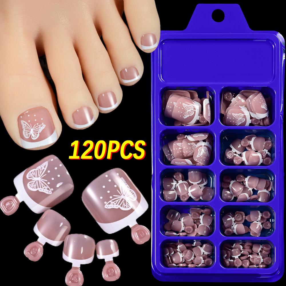 100PCS Short Square False Toenail Tips Full Cover White Artificial Fake Toenail Acrylic Foot Nail Art Tip Press on Toe Extension
