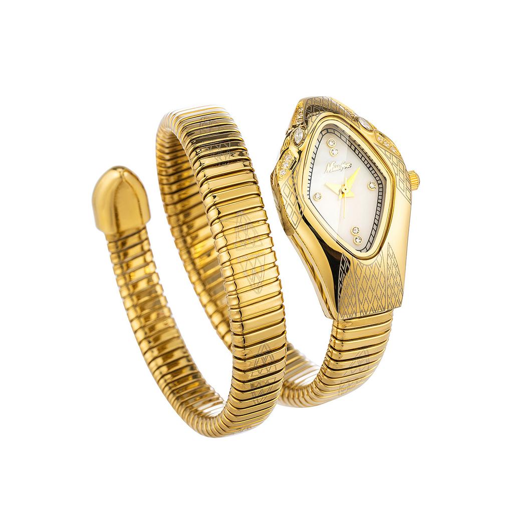 MISSFOX-Ladies' Exquisite Winding Snake Head Watch Waterproof Quartz Watch Unique Art Serpentine Diamond Bracelet