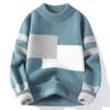 2025 Men Knitted Sweater Fashion Men Patchwork Knitted Mock Neck Pullovers Autumn Winter Daily Casual Warm Pullover Sweaters