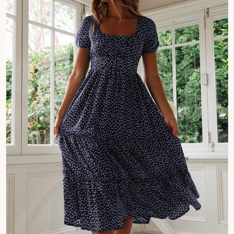 Повседневное платье с квадратным вырезом, французское пышное платье с короткими рукавами и принтом в горошек, женское летнее платье трапециевидной формы с тонкой талией, зеленое платье, длинный халат 24940