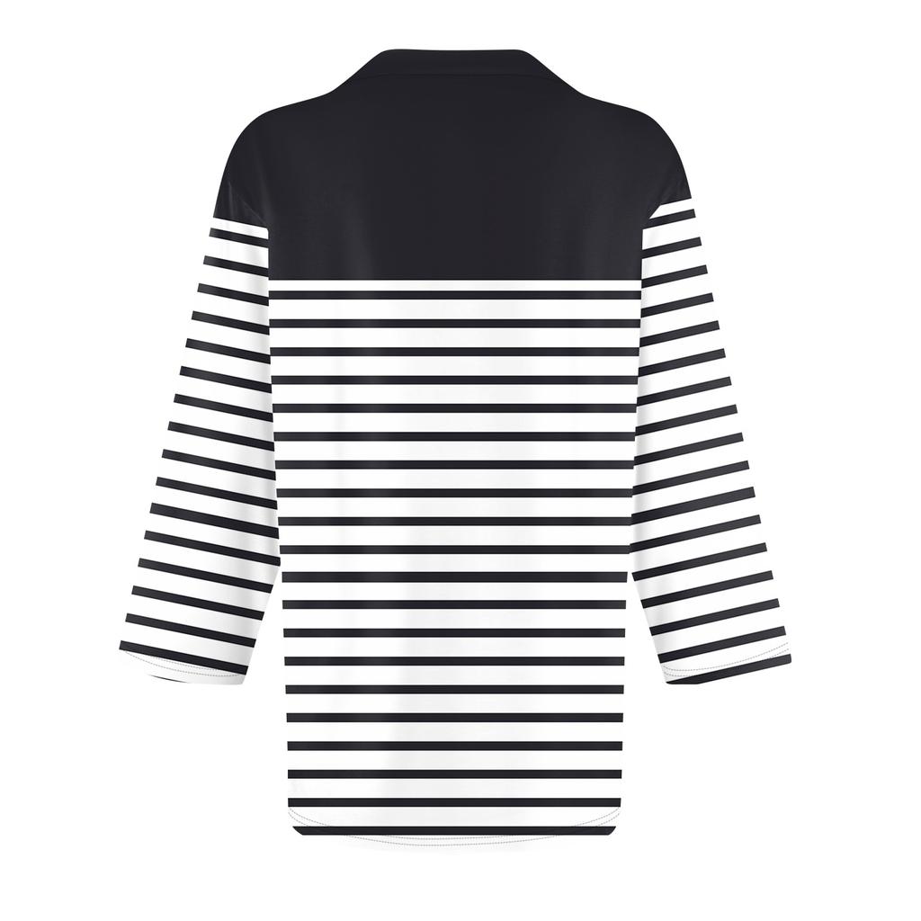 Женская модная повседневная рубашка с отворотом и рукавом 3/4 с принтом, женские топы на пуговицах с V-образным вырезом